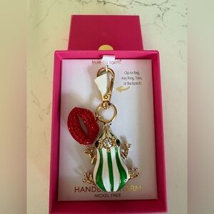 Green and Gold Frog Keychain with Red Charm